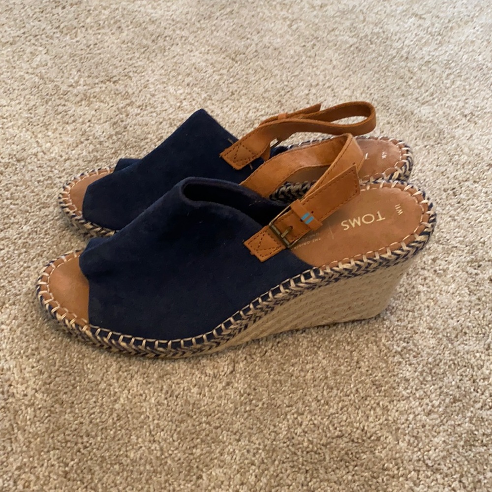 Toms Monica Suede Espadrille Wedge Navy Size 11 W